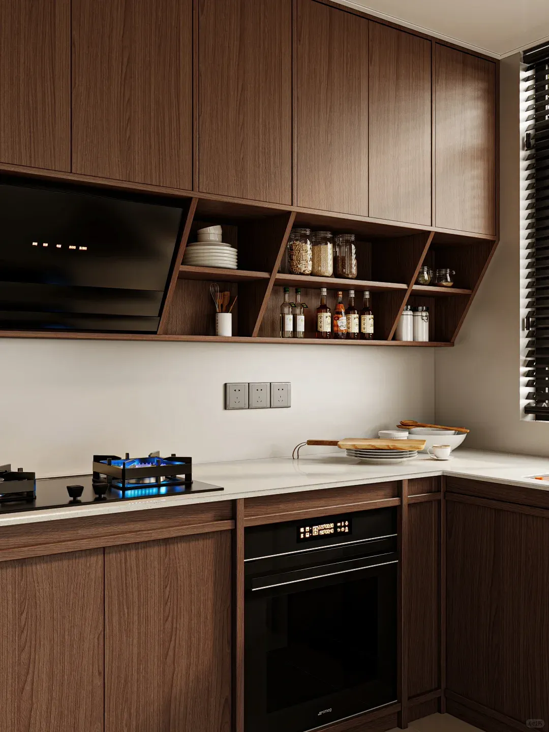 Walnut Wood Color Kitchen Cabinet Customized